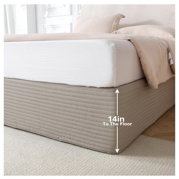 Queen Size Khaki Bed Skirt with 14-Inch Drop, Easy Fit Wrap-Around Cover for Bed - Picture 2 of 5